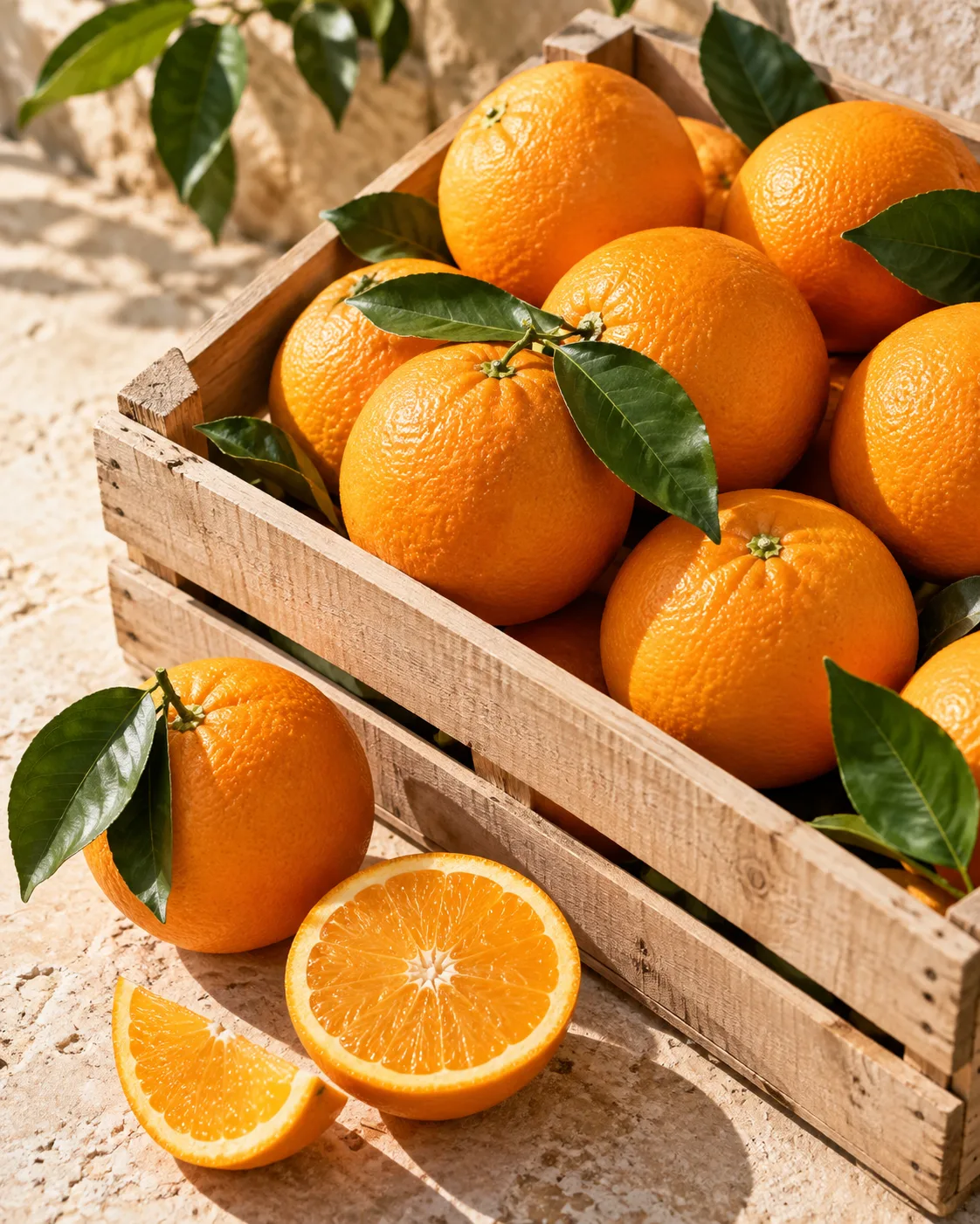 Oranges in a wooden crate — illustrative image